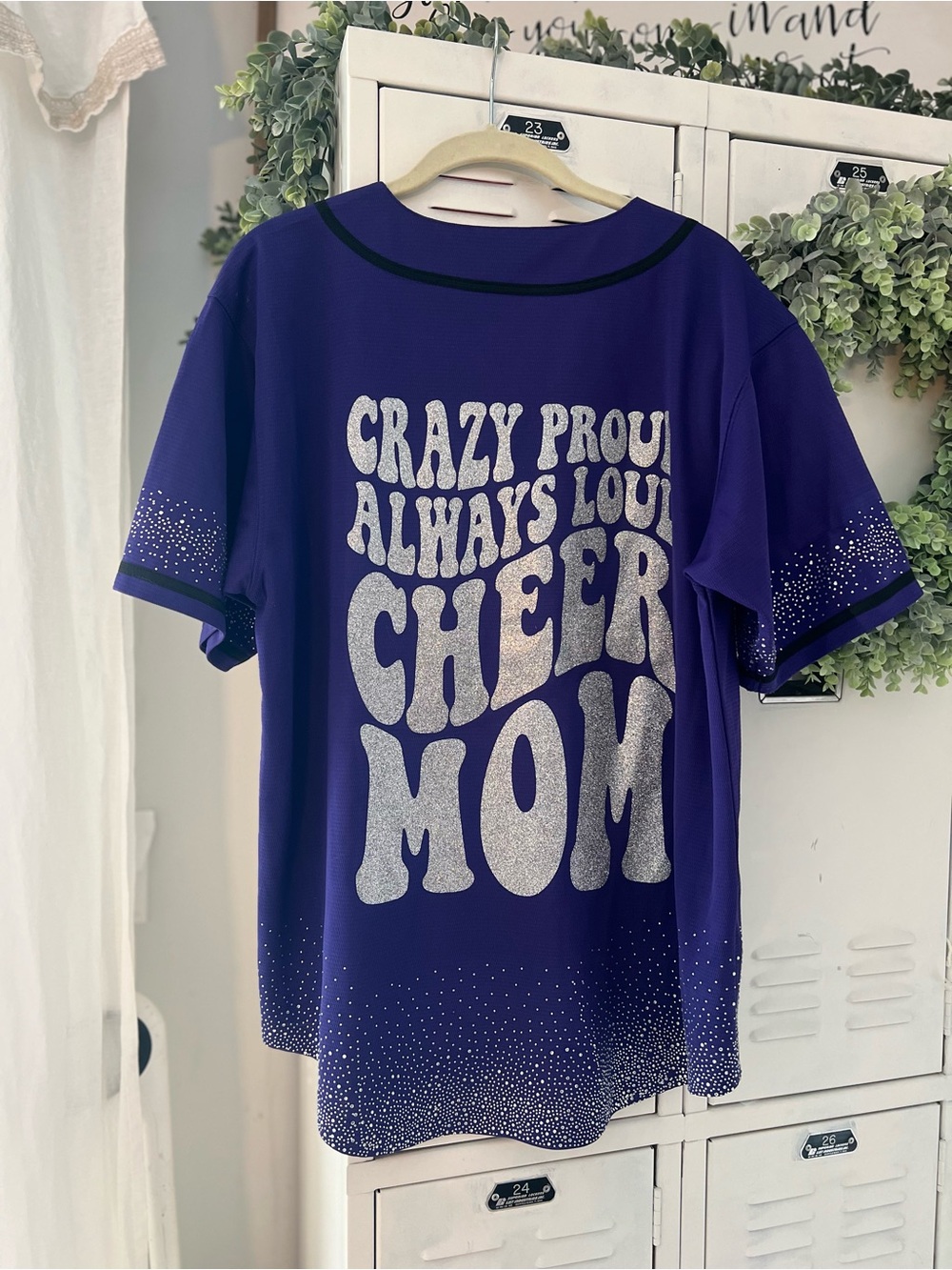 Custom Cheer Mom Glitter Graphic Tee - Purple & Black